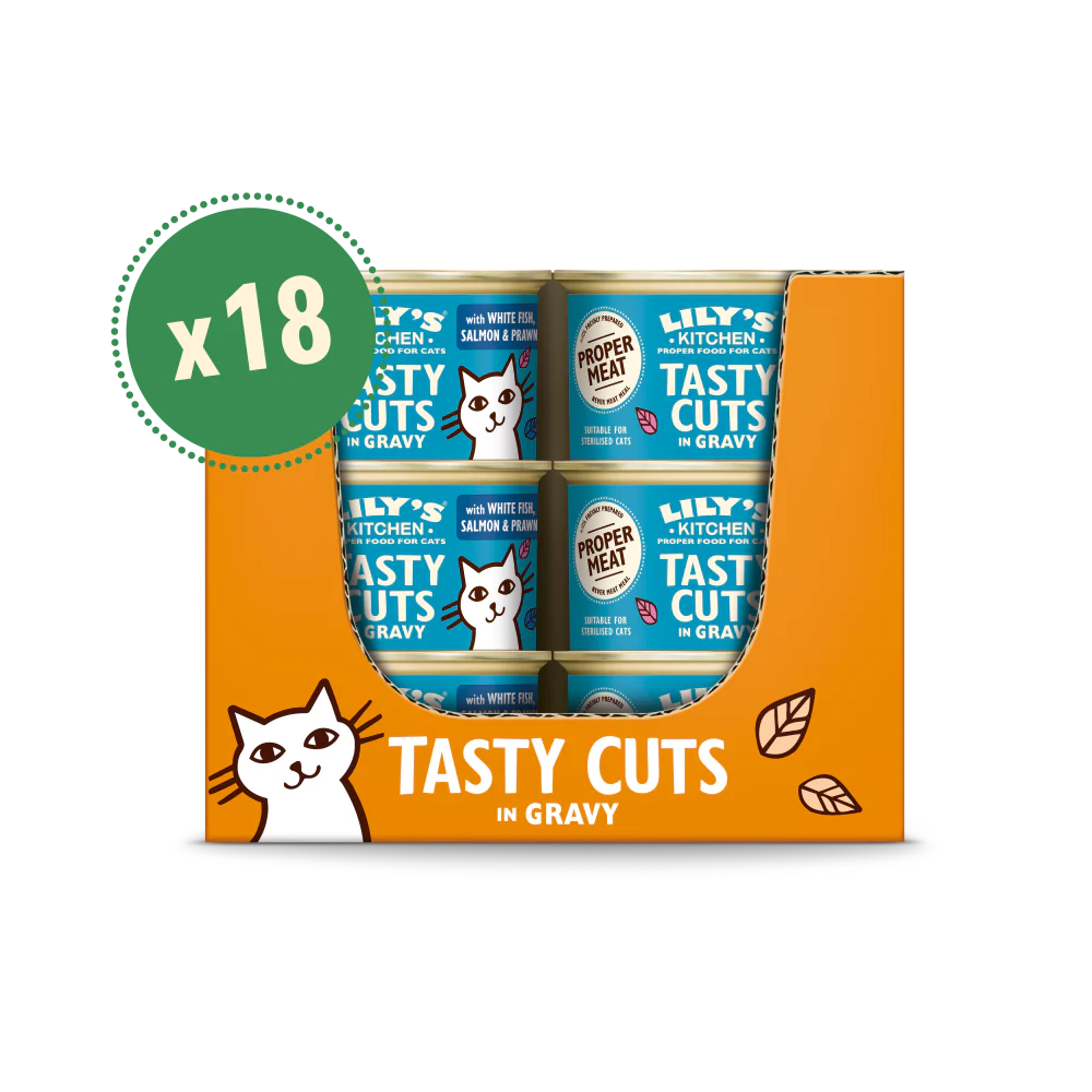 With White Fish, Salmon & Prawn Tasty Cuts in Gravy (18 x 85g)
